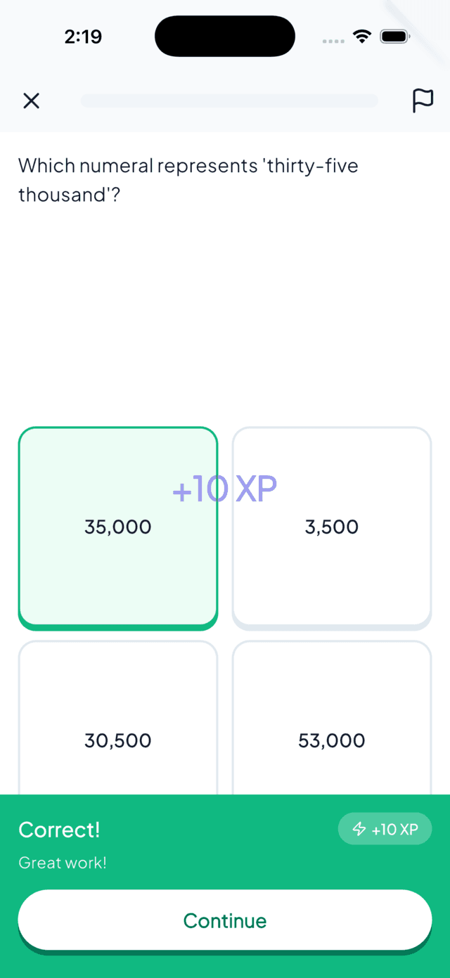 Maklum balas jawapan betul dengan XP diperoleh