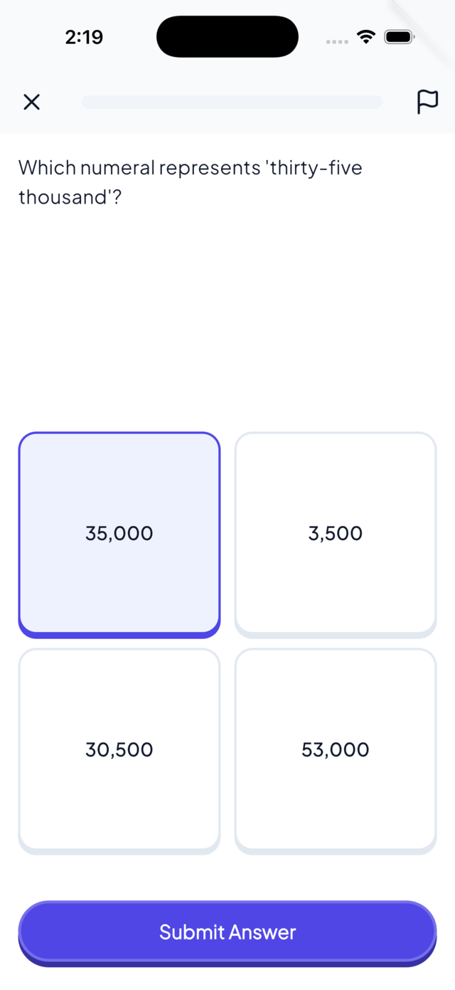 A question screen with four answer options